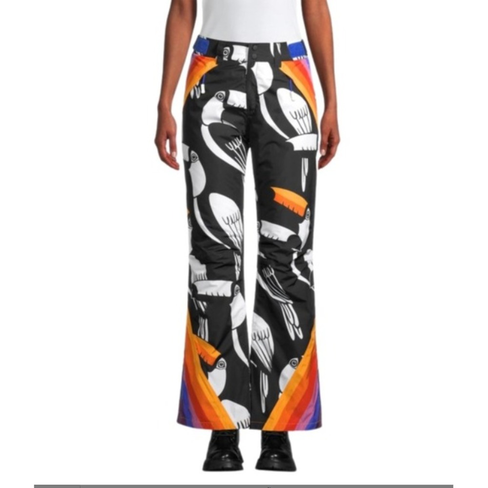 $345 Farm Rio Black Graphic Toucans Snow Ski Winter Outdoor Pants Sz XS NWT